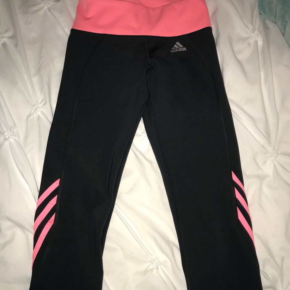 Pink and Gray cropped Adidas leggings